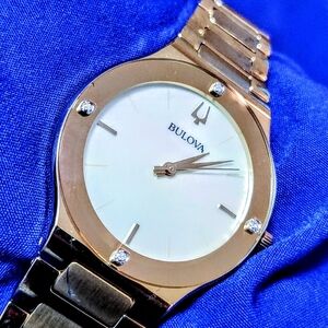 Bulova Millenia 97R102 Diamond Bezel Champagne  Gold Women's Watch 33mm